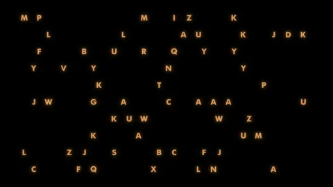 Random white capital letters flash chaotically on a stark black background, crea Stock Footage 311747062