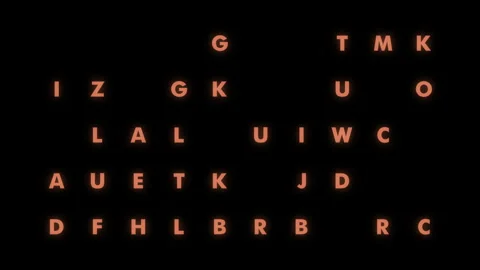 Random white capital letters flash chaotically on a stark black background, crea Stock Footage 311747069