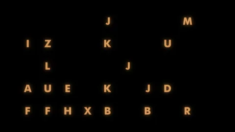 Random white capital letters flash chaotically on a stark black background, crea Stock Footage 311747070