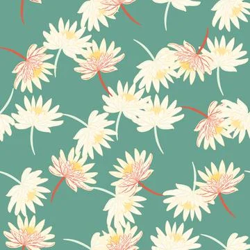 Random white colored chrysanthemum flower ornament seamless doodle pattern. T Stockillustratie