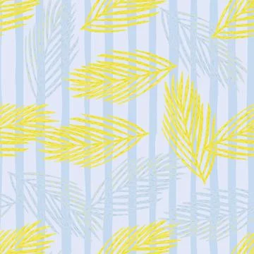 Random winter seamless doodle pattern with yellow fir branches elements. Blue Stock Illustration