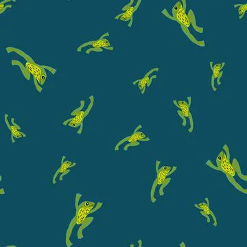 Random zoo exotic seamless pattern with amphibian green froggy silhouettes. N Stock Illustration