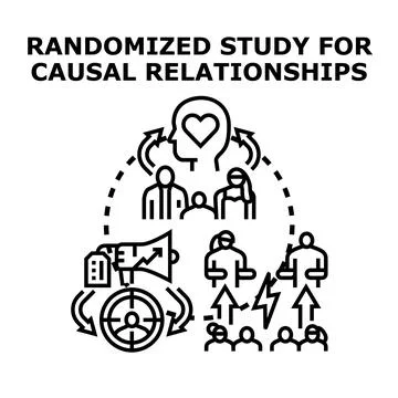 Randomized study concept causal relationships, social influence, and data ana Ilustração Stock