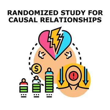 Randomized study illustrating causal relationship impact Stock Illustration