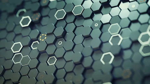 Randomly arranged hexagons seamless loop 3D render animation Stock Footage 133788545