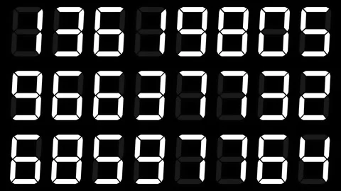 Randomly Changing Eight-Digit White Digital Numbers in Three Rows on Black bg Stock Footage 282485550
