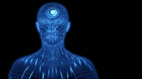 Randomly changing spiral pattern of lights mapped onto a head and shoulders. Stock Footage 12036068