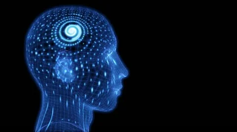 Randomly changing spiral pattern of lights mapped onto a head. Stock Footage 12036069