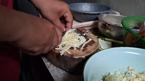 Randomly chop the cabbage with a knife Stock Footage 269791427