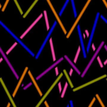 Randomly crossing colored lines located zigzag making pattern.Black background Stock Illustration