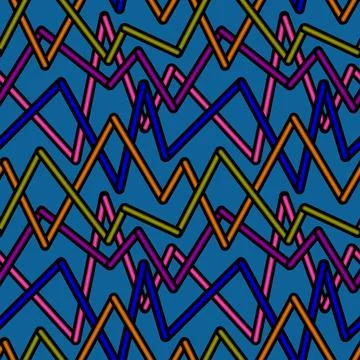 Randomly crossing colored lines located zigzag making pattern.Azure backgroun Stock Illustration