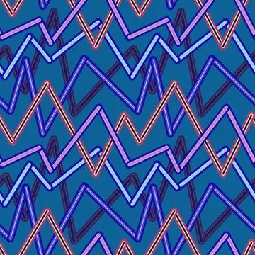 Randomly crossing colored lines located zigzag making pattern.Blue background Stock Illustration