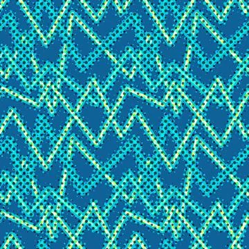 Randomly crossing colored lines located zigzag making pattern.Azure backgroun Stock Illustration
