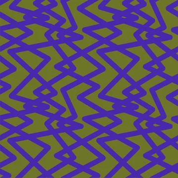 Randomly crossing colored lines zigzag making pattern.Lilac on olive Illustrazione stock