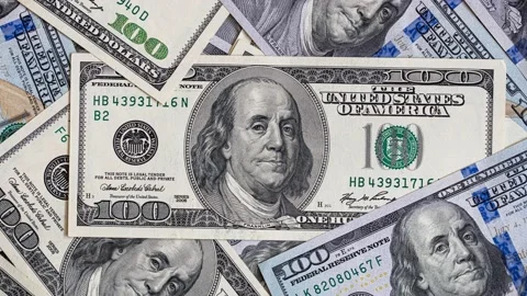 Randomly layed 100 dollar bills background Stock Footage 212163881