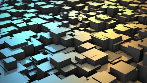 Randomly moving field of 3D blocks with realistic blue and orange light Stock Footage 263804998