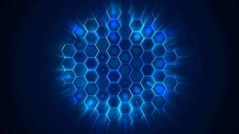 Randomly pulsating hexagonal grid revealed by circular light effect. Stock Footage 86918129