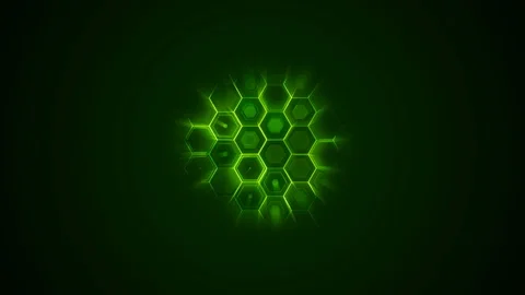 Randomly pulsating hexagonal grid revealed by circular light effect. Stock Footage 87269007