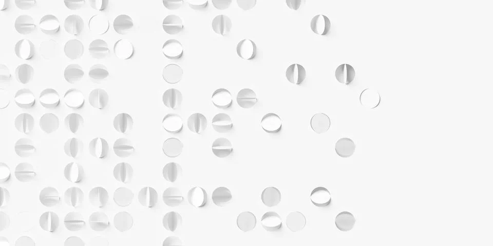 Randomly rotated white round circle flaps on white background wallpaper ban.. 스톡 일러스트