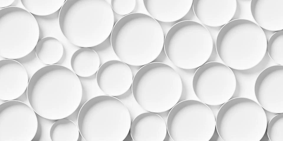 Randomly scaled white open circles or cylinders background wallpaper banner.. イラスト素材
