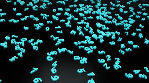 Randomly scattered numbers on a flat surface, computer generated. 3d rendering イラスト素材