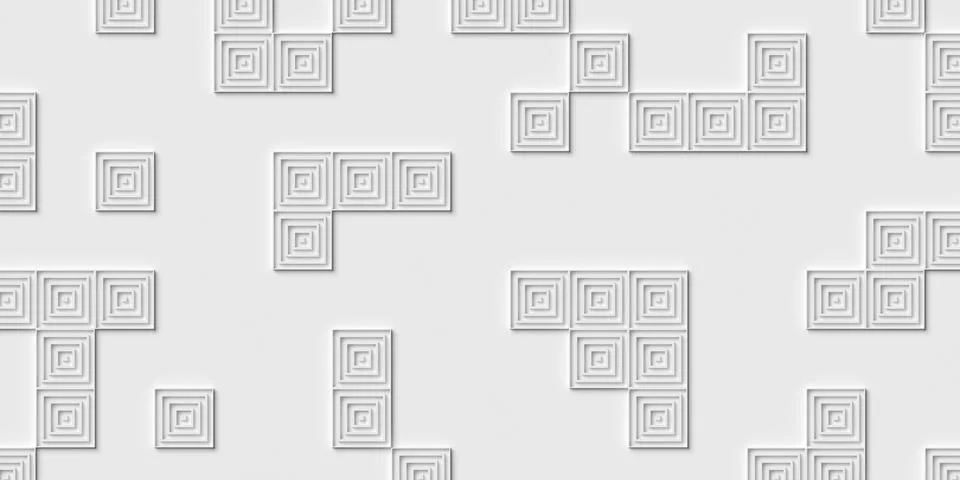 Randomly scattered white concentric rectangle cube frames polygons pattern .. Stock Illustration