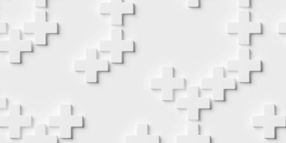 Randomly scattered white crosses polygon geometry shapes pattern background.. Stock Illustration