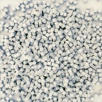 Randomly scattered white square cubes. 3d rendering digital illustration Stock Illustration