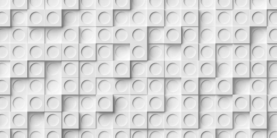 Randomly shifted white square with circle inset polygons pattern background.. Stock Illustration