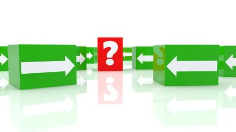 Randomly white arrows and question mark on green and red cubes Stock Illustration