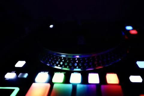 RANE ONE DJ Controller Platter Close-Up – Illuminated Performance Detail Stock Photos