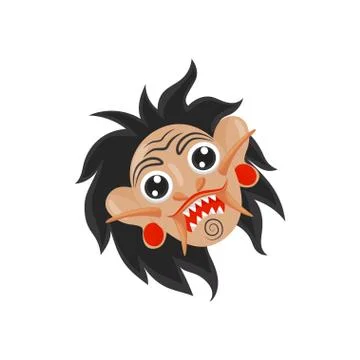 Rangda mask with black hair, sharp teeth and large canines. Balinese demon Illustrazione stock
