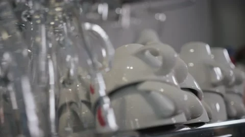 A range of clean dishes for making coffee and cocktails Stock Footage 221232030