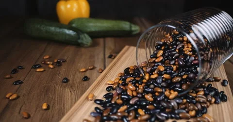Range of different types of beans on table. slider video. 動画素材 155438781