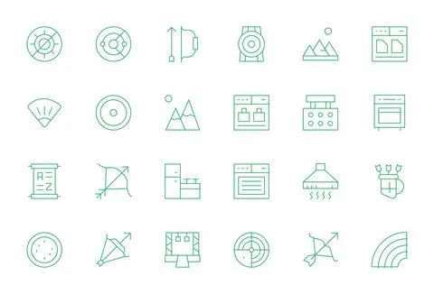 Range High Resolution Vector Icon Pack with 24 Thin Line Pixel Optimized El.. Stock Illustration