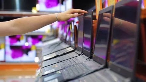 Range of laptops in a retail store Stock Footage 78024626