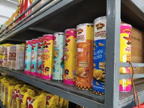 A range of Master Potato brands of flavored chips Stock Photos