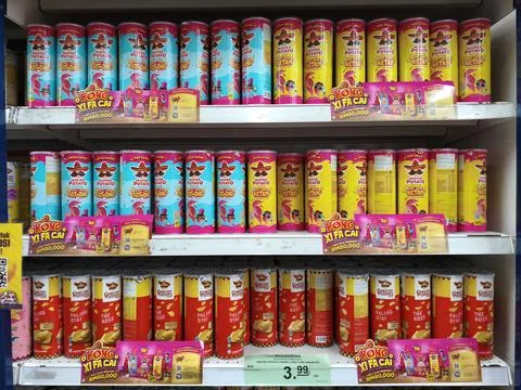 A range of Master Potato brands of flavored chips Stock Photos