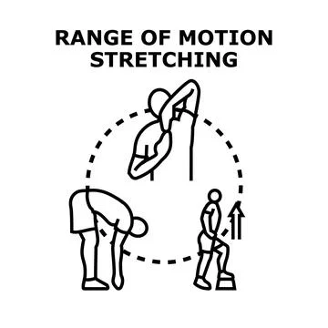 Range of motion stretching exercises improving flexibility Stock Illustration