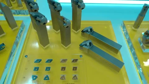 Range of new cutters for lathe machines, of various characteristics and purposes Stock-Footage 333390442