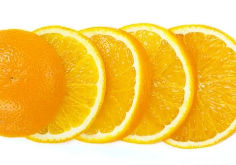 Range of orange fruit background isolated on white Stock-Fotos