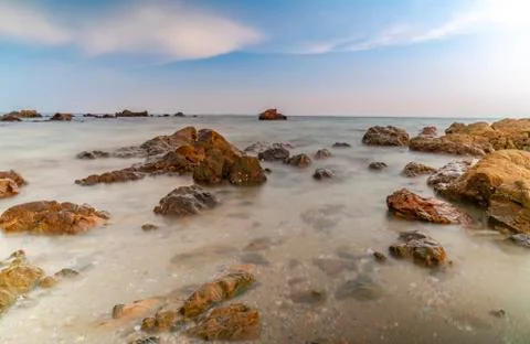 Range of rocks on beach 스톡 사진