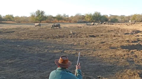 Ranger with firearm observation Stock Footage 64750999