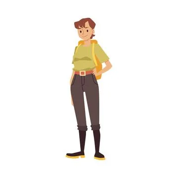 Ranger in uniform with backpack protects environment in flat illustration Stock Illustration