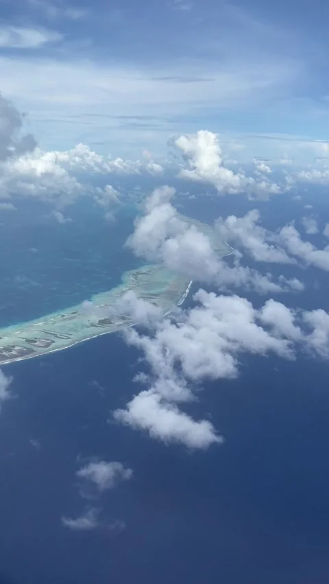 Rangiroa island, aerial view Stockbeeldmateriaal 344427559