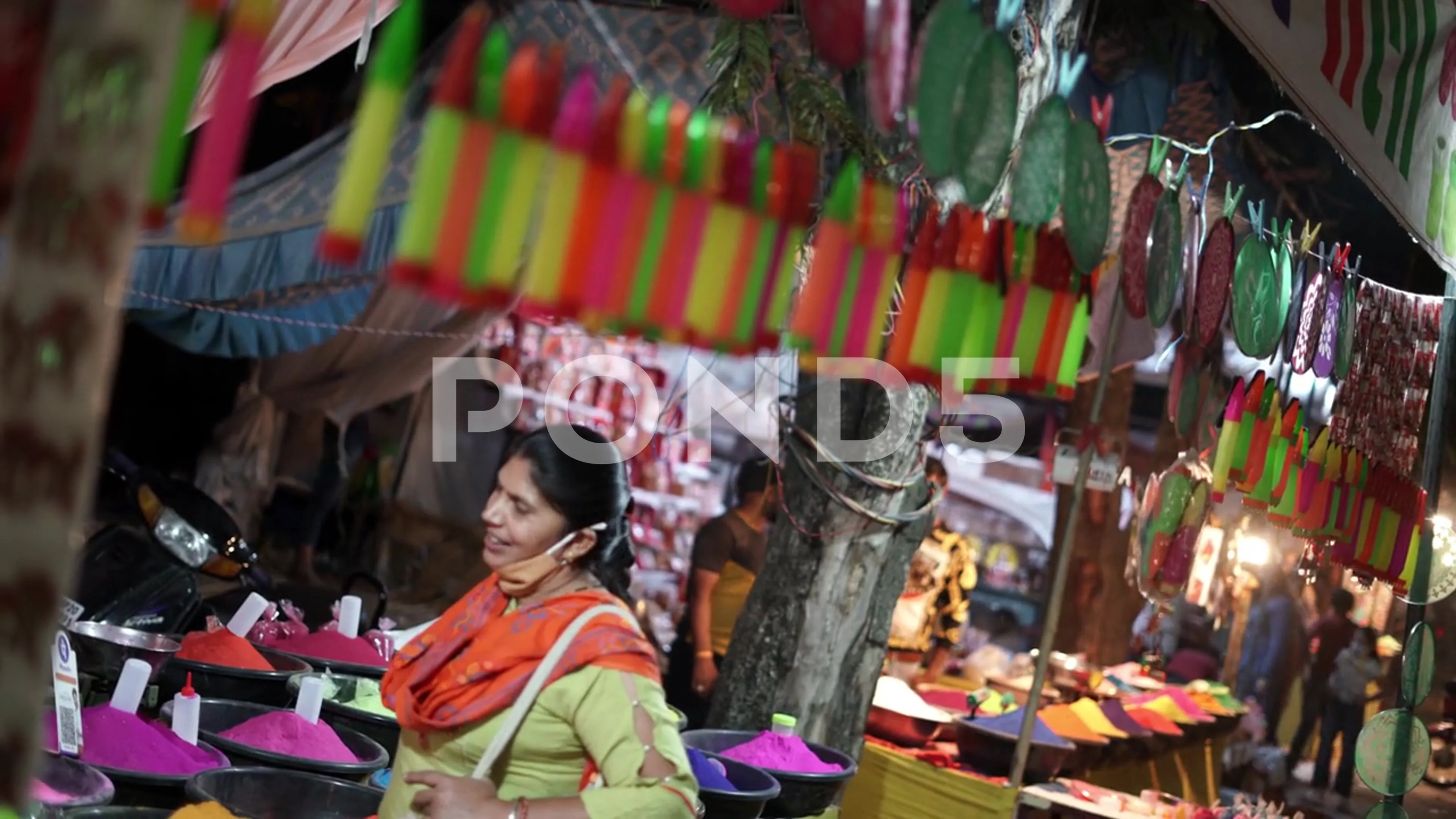 Colorful Rangoli Powder for Sale on Kathmandu Street Market Stock