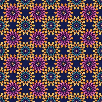 Rangoli mandalas seamless pattern on dark blue Ilustração Stock