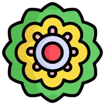 Rangoli vector colored outline icon. Hindu festival, Hindu celebration icon, Stock Illustration