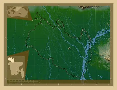 Rangpur, Bangladesh. Colored elevation map with lakes and rivers イラスト素材