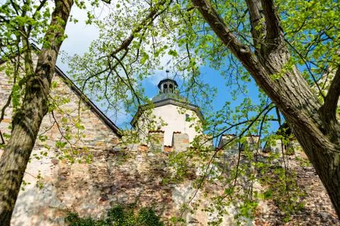 Ranis Castle behind Two trees Stock Photos